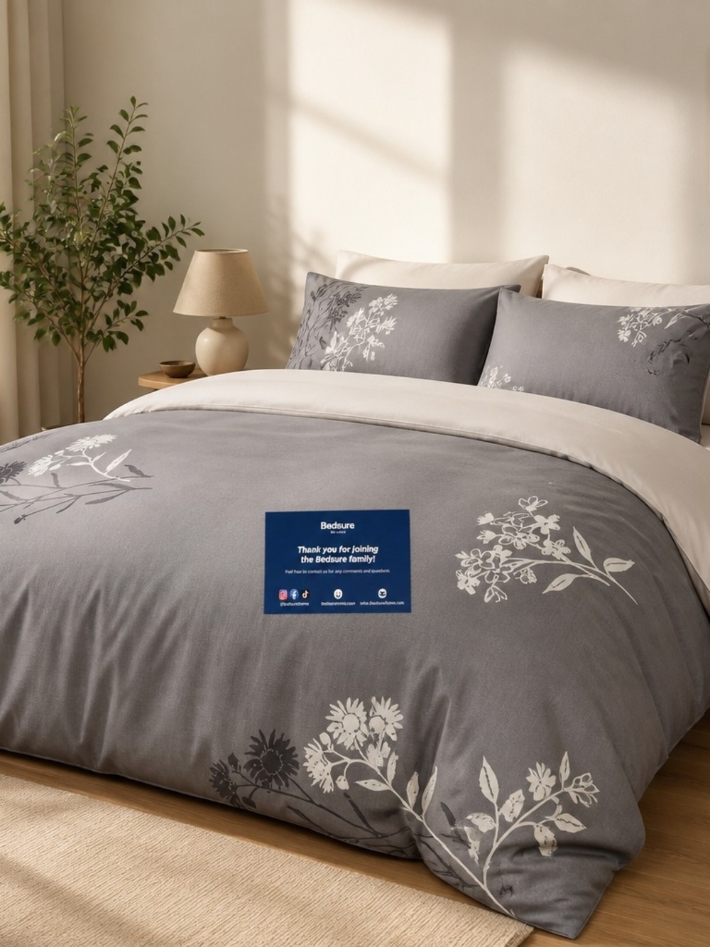 Gray Floral Duvet Cover Set